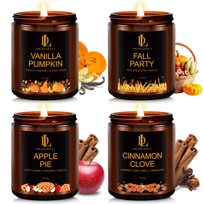 Winter Candle Set, Candles for Home Scented, 4 Pack Soy Candles for Holiday, Holiday Candle Gifts for Women Men, Winter Scents of Gingerbread Cookies/Apple & Cinnamon/Coffee Latte/Pine & Cedarwood