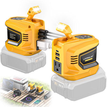 Real 200W Power Inverter Compatible With Dewalt, DC 20V to AC 110-120V Battery Inverter, LIVOWALNY Portable Power Station Generator, Charger Adapter Battery Powered with 2 USB & 1 Type-C & 1 AC Outlet