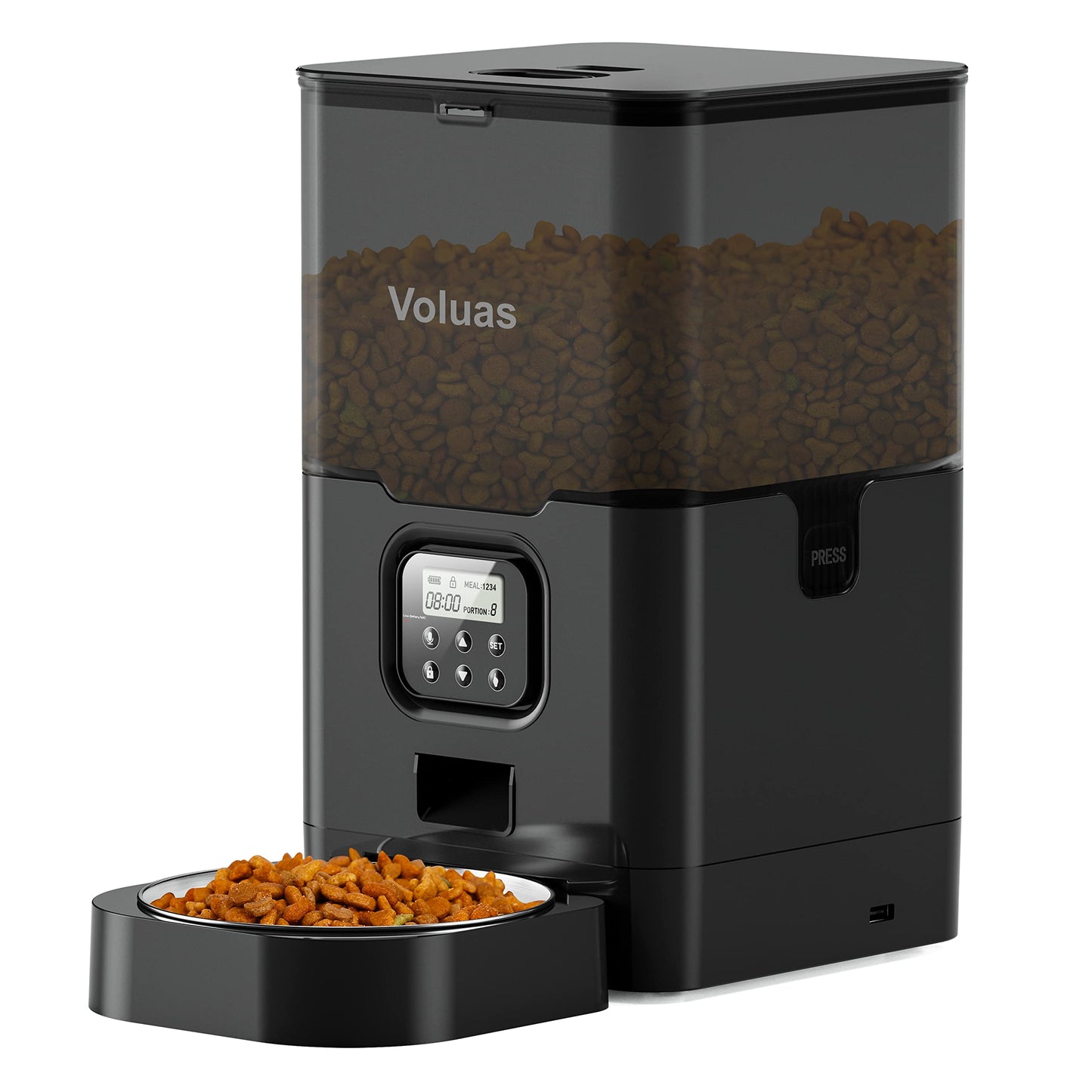 VOLUAS Automatic Cat Feeders - Timed Pet Feeder for Cats and Dogs with Dry Food Dispenser, Desiccant Bag, Programmable Portion Control, 4 Daily Meals, 10s Voice Recorder
