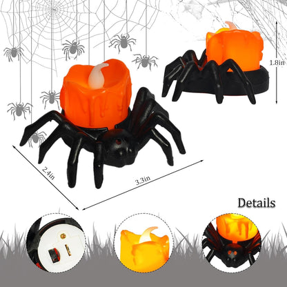 Dazzle Bright 12 Pack Halloween Spider Tea Lights Candles, Battery Operated LED Flameless Spider Candles Holder Lights, Spooky Halloween Decorations for Party Table Home Decor