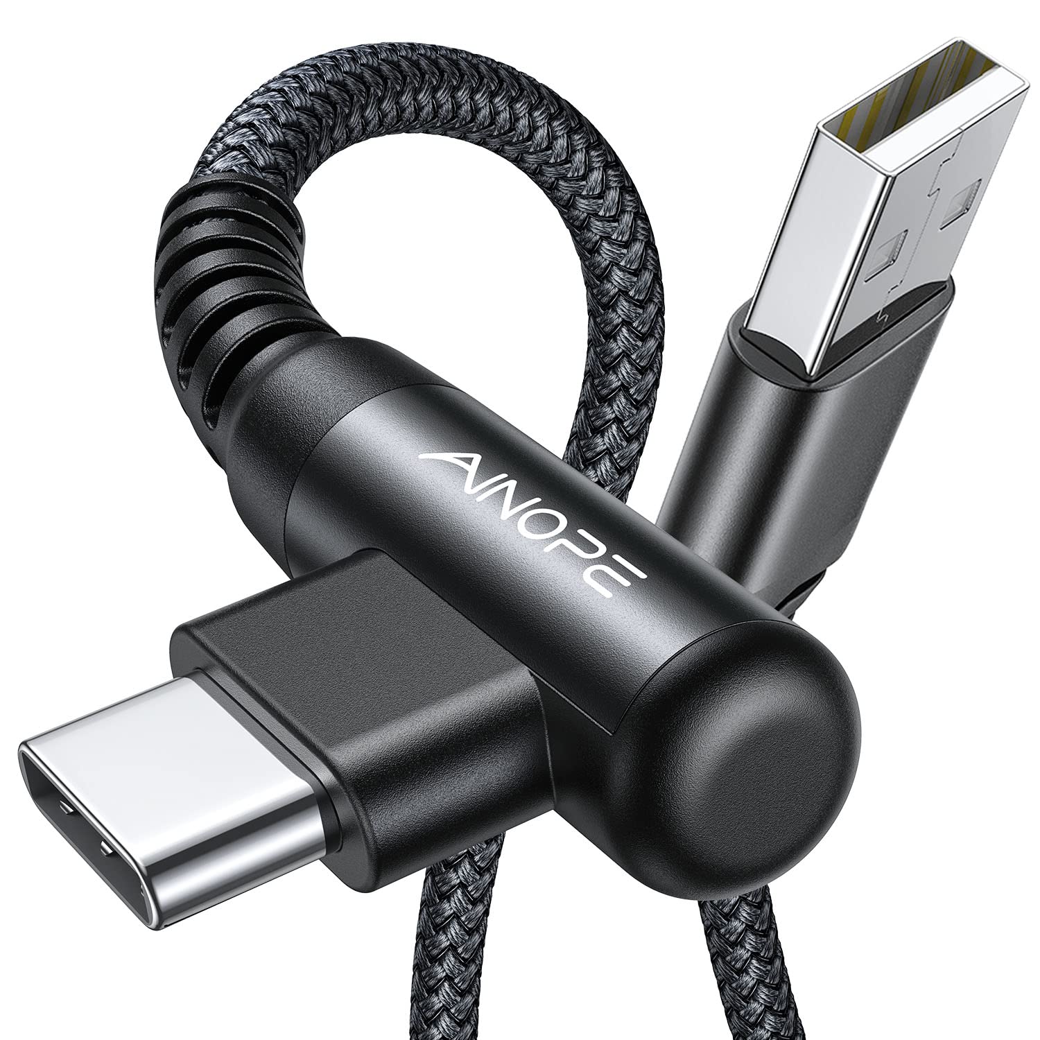 AINOPE USB C Cable [2-Pack, 6.6ft] 3.1A Type C Charger Fast Charging, Right Angle USB to USB C Cable Braided USBC Charger for Galaxy S10+ S10 S9, Note 10 9, LG V30, Moto, iPhone 16 15 Cord Type C