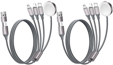 2Pack for Apple Watch Charger,4 in 2 Multi Charging Cable,Type C/Lightning/Micro USB Nylon Braided Travel Vacation Essentials Compatible with iWatch Series,for iPhone Series-Multicolor(5FT)