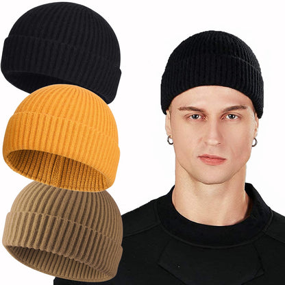 ROYBENS Swag Wool Knit Cuff Short Fisherman Beanie for Men Women, Winter Warm Hats