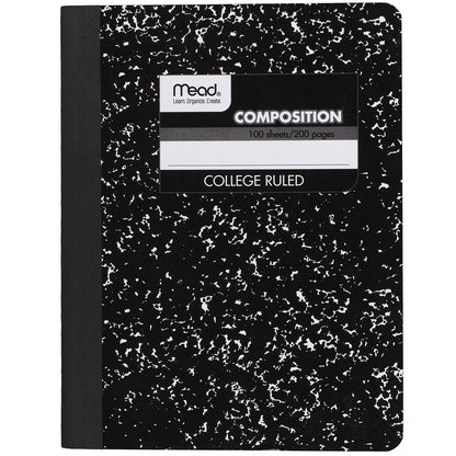 Mead Composition Notebook, 12 Pack, College Ruled Paper, 7-1/2" x 9-3/4", 100 Sheets per Comp Book, Black Marble (72938)