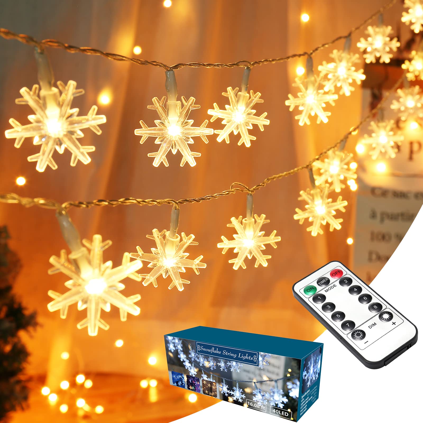 BrizLabs 2 Pack Christmas Window Lights with Remote, 61 Modes, Warm & Cool White & RGB Color Changing 12" Foldable Snowflake Hanging Christmas Lights for Xmas Indoor Outdoor Wall Door Fireplace Decor
