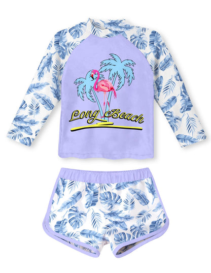 Vogseek 4-10T Girls Rashguard 2 Pieces Long Sleeve Swimsuit Swimwear with Shorts
