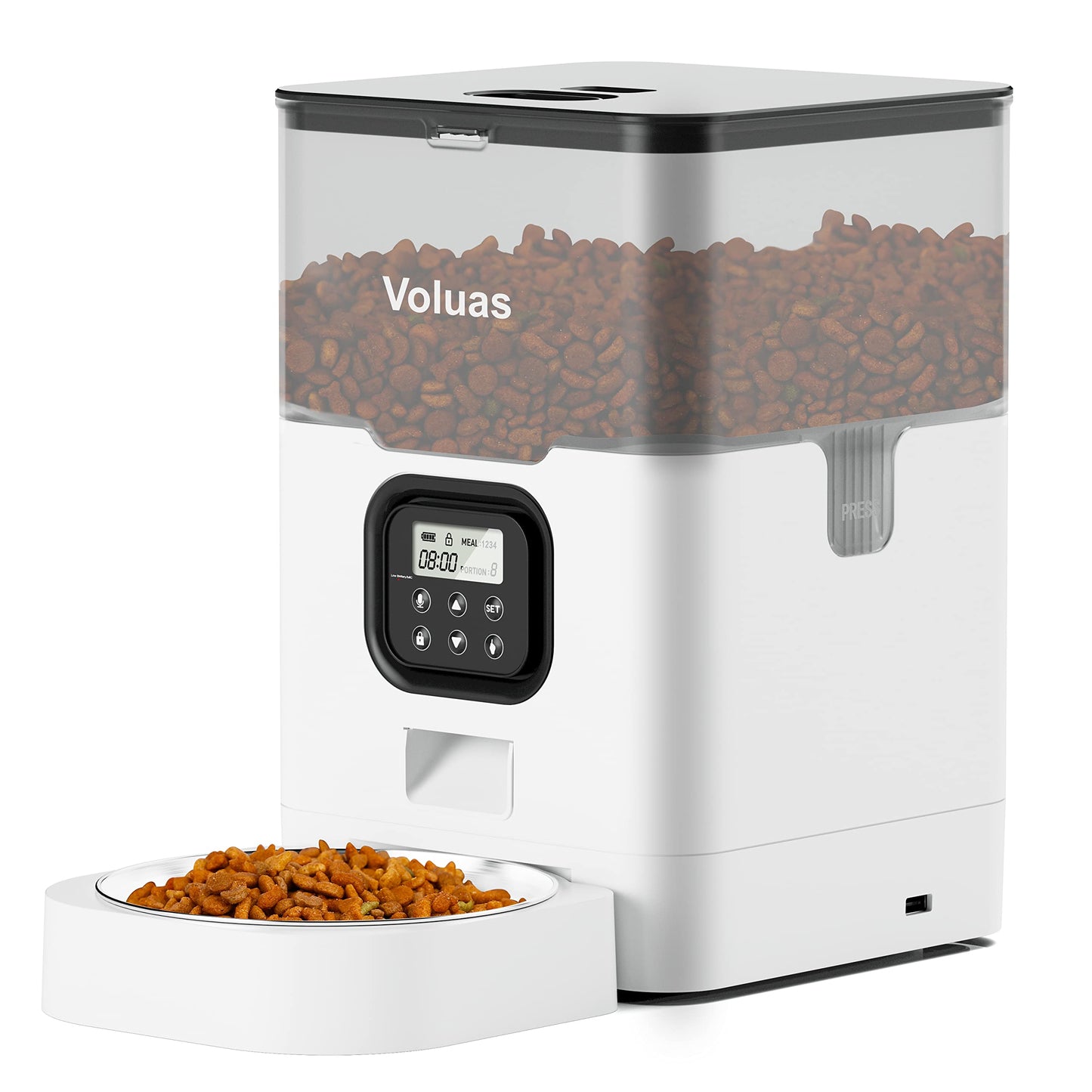 VOLUAS Automatic Cat Feeders - Timed Pet Feeder for Cats and Dogs with Dry Food Dispenser, Desiccant Bag, Programmable Portion Control, 4 Daily Meals, 10s Voice Recorder