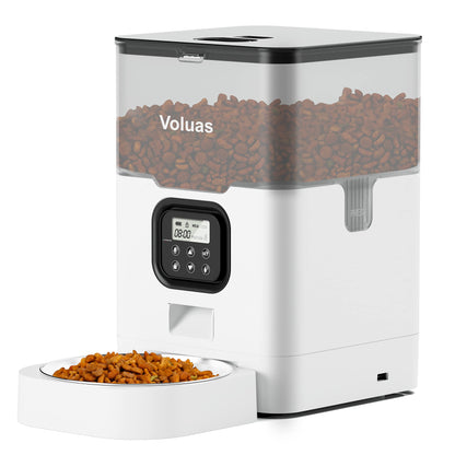 VOLUAS Automatic Cat Feeders - Timed Pet Feeder for Cats and Dogs with Dry Food Dispenser, Desiccant Bag, Programmable Portion Control, 4 Daily Meals, 10s Voice Recorder