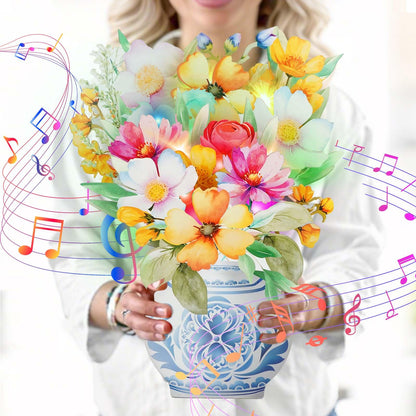 Christmas Cards with Lights and Music, Christmas Bouquet with Snowman, Popup Musical Greeting Card for Holiday New Year