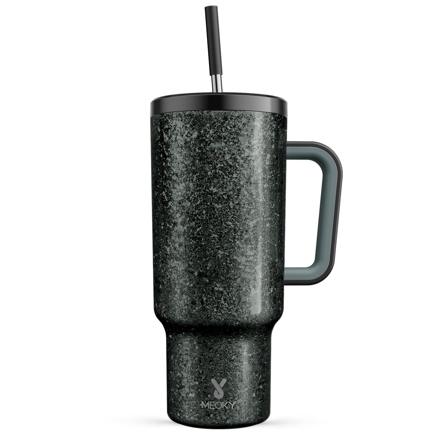 Meoky 40 oz Christmas Tumbler with Handle and Straw, Xmas Tumbler with Lid and Straw, Insulated Stainless Steel Travel Mug, Christmas Gifts for Women Men Adults (Jolly Reindeer)