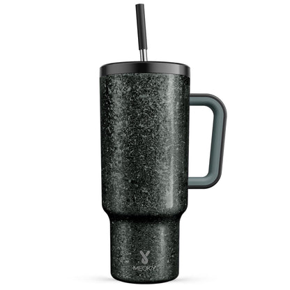 Meoky 40 oz Christmas Tumbler with Handle and Straw, Xmas Tumbler with Lid and Straw, Insulated Stainless Steel Travel Mug, Christmas Gifts for Women Men Adults (Jolly Reindeer)