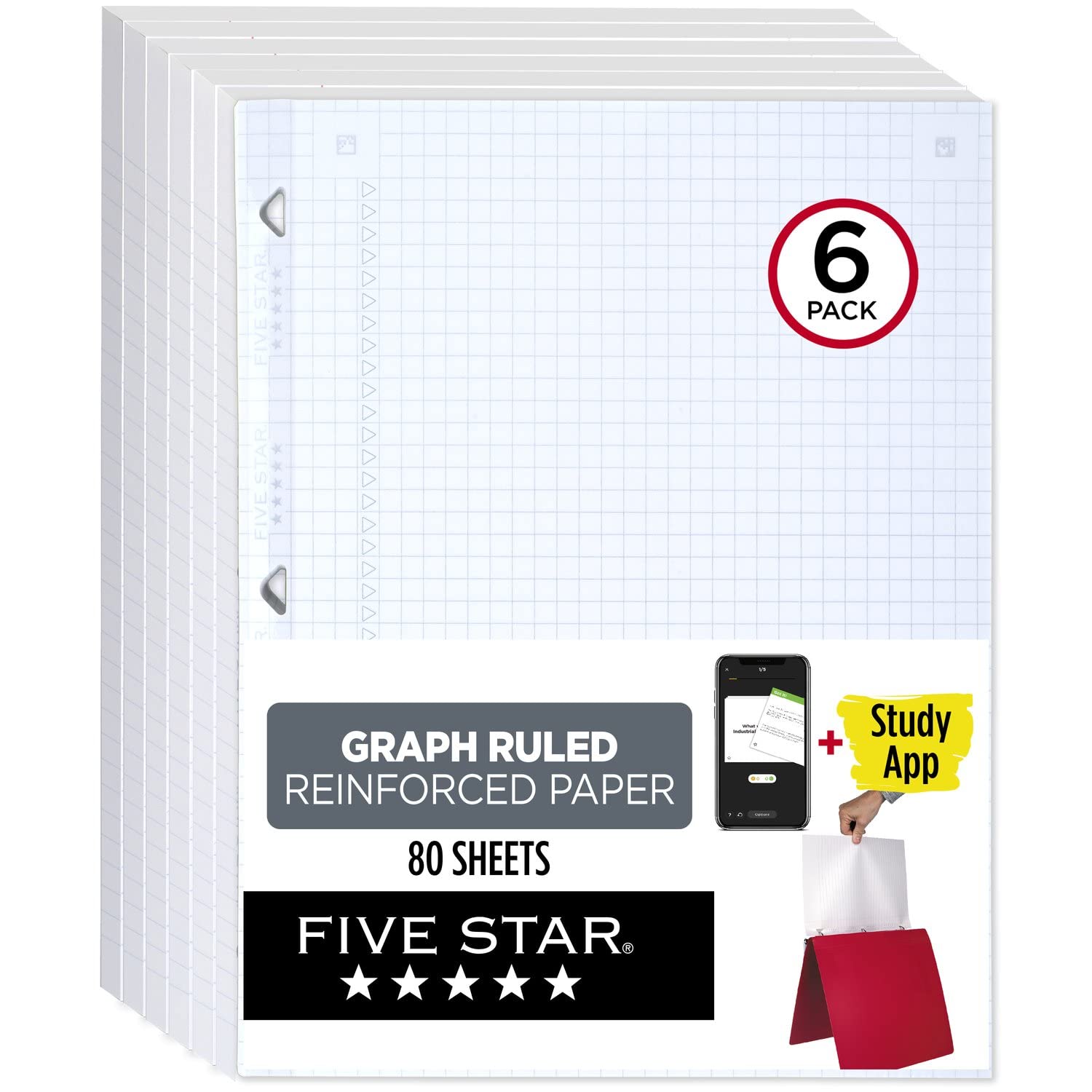 Five Star Loose Leaf Paper, Notebook Paper, Graph Paper, Reinforced Filler Paper, Fights Ink Bleed, 8.5 x 11, 100 Sheets/pack (3 count)