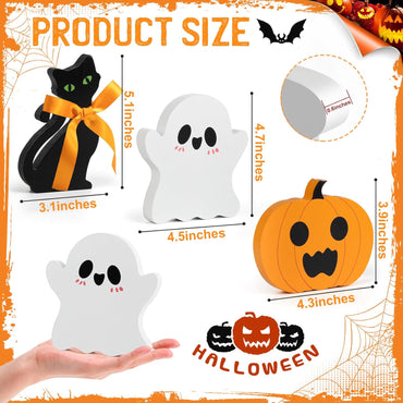 COCHIE Cute Halloween Tiered Tray Decorations Indoor, Ghost Wooden Decor Pumpkin Blocks Signs (Set of 3)