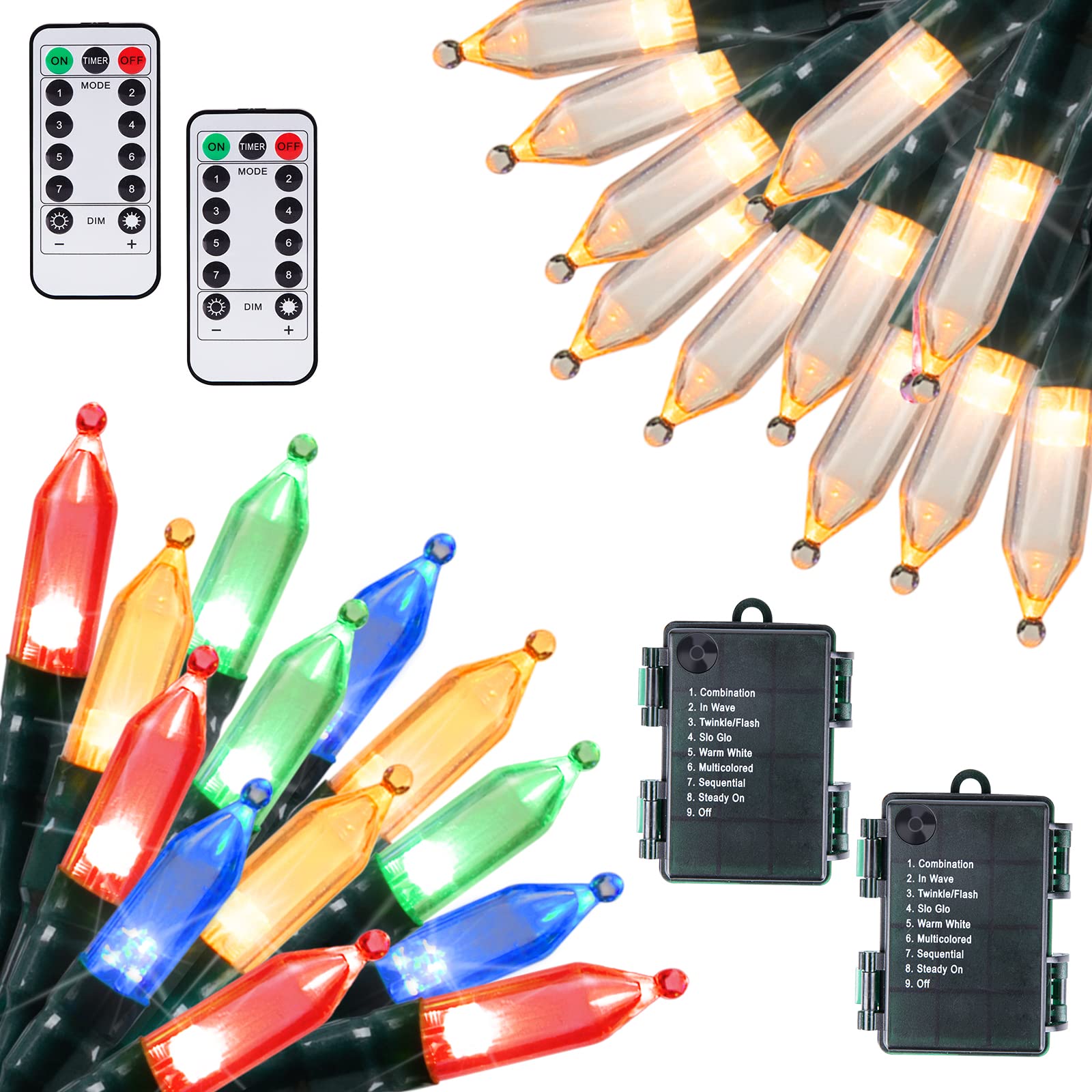 Brightown Battery Operated Christmas Lights 4 Pack 18 Feet 50 LED Clear Mini String Lights with 8 Modes Waterproof Tree Lights for Xmas Outdoor Indoor Holiday Party Garden Decor, Warm White
