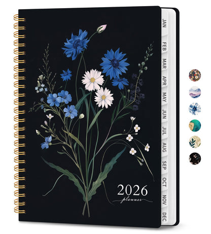 Hardcover 2026 Planner, Weekly and Monthly Calendar, Jan - Dec 2026 Planner Book with Tabs for Women, Inner Pocket, Spiral Bound, Perfect for Office/Home/School Supplies, Petals, A5, 6.3" x 8.5"