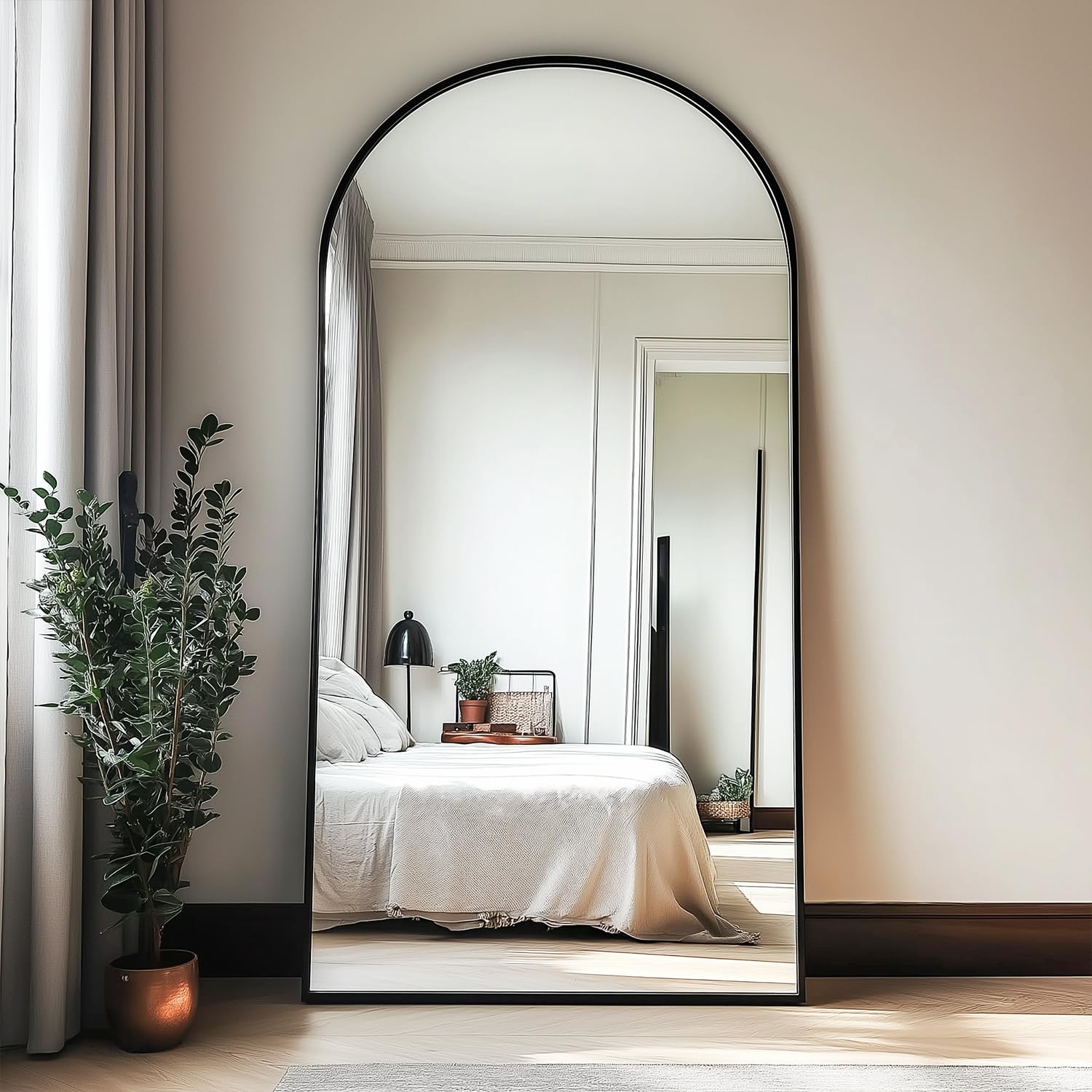 TinyTimes 64''x21'' Arched Full Length Mirror with Stand, Full Body Mirror, Mirrors Full Length Floor Freestanding, Wall Mounted Mirrors for Bedroom Living Room Cloakroom (Gold)