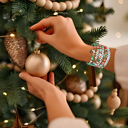 Artlunar 6 Pack Christmas Bracelets: Joy & Merry Candy-Style Stacks for Women & Teens - Perfect Christmas Gifts - Age 3 to Adult