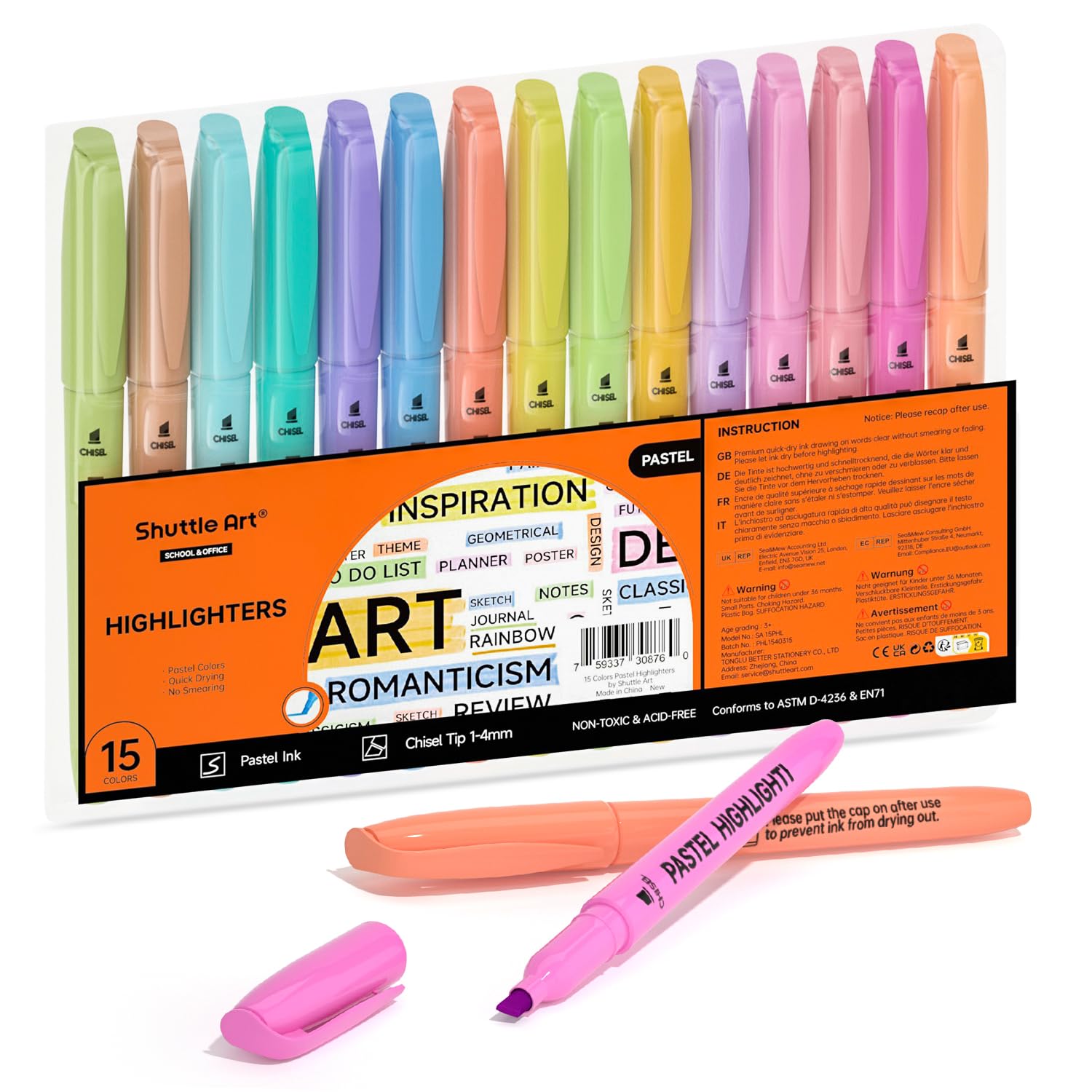 Shuttle Art Highlighters, 30 Pack Highlighters Bright Colors, Orange Colors Chisel Tip Dry-Quickly Non-Toxic Highlighter markers for Adults Kids Highlighting in the Home School Office