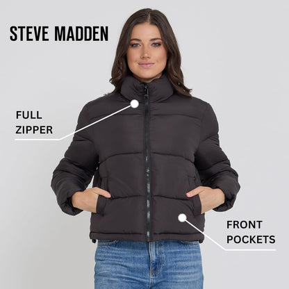 Steve Madden Cropped Puffer Jacket, Warm Winter Coats for Women, Trendy Cute Winter Jackets for Women