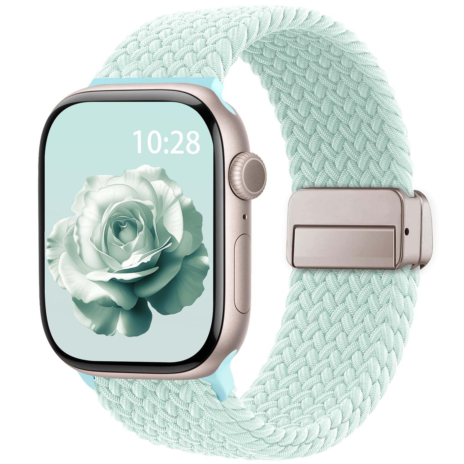 Braided Stretchy Band Compatible with Apple Watch Bands 38mm 40mm 41mm 42mm 44mm 45mm 46mm 49mm Women Men, Soft Nylon Solo Loop Magnetic Sport Strap for iWatch Series 10 9 8 7 6 5 4 3 2 1 SE Ultra