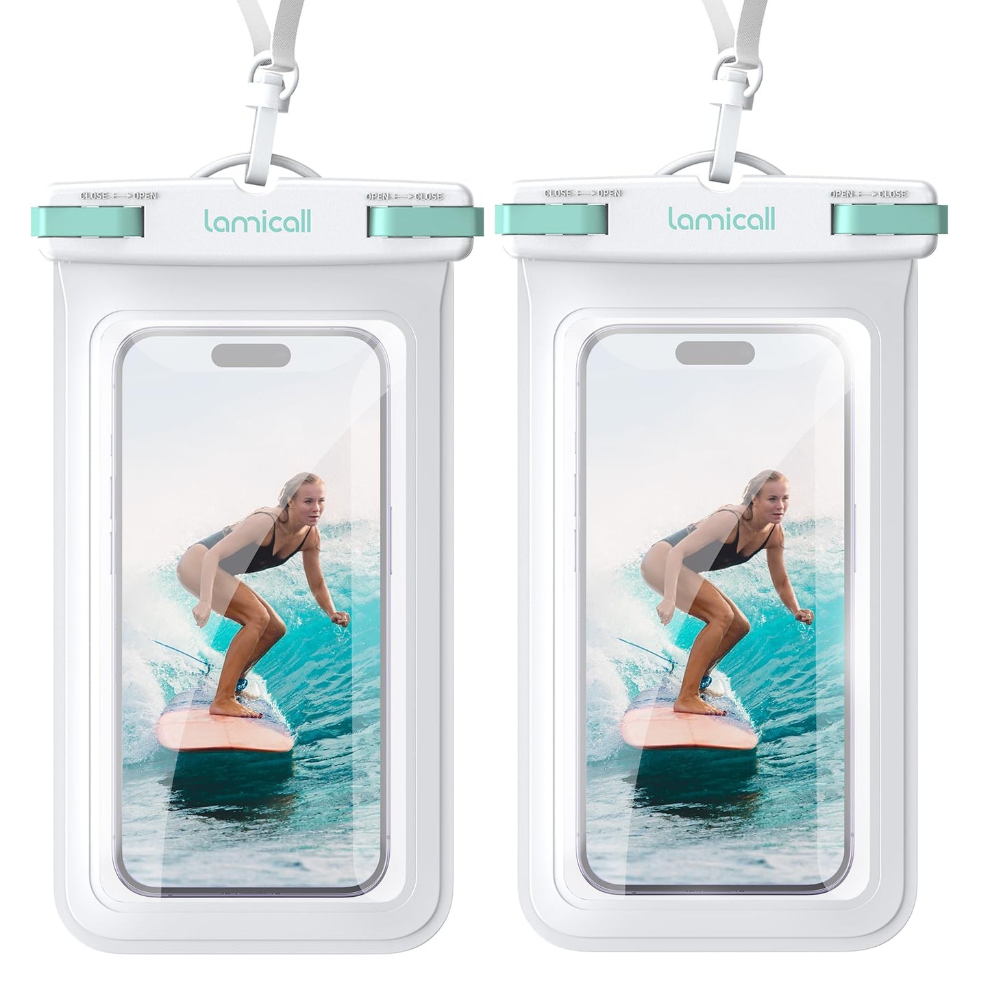 Lamicall Waterproof Phone Pouch Case - [2 Pack][Easy Lock & Heavy Duty] IPX8 Water Proof Cell Phone Dry Bag for Beach, Protector for iPhone 16 15 14 13 12 11 Pro Max Plus XS XR, Galaxy S24 S23, 4-7"