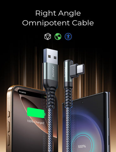 AINOPE USB C Cable [2-Pack, 6.6ft] 3.1A Type C Charger Fast Charging, Right Angle USB to USB C Cable Braided USBC Charger for Galaxy S10+ S10 S9, Note 10 9, LG V30, Moto, iPhone 16 15 Cord Type C