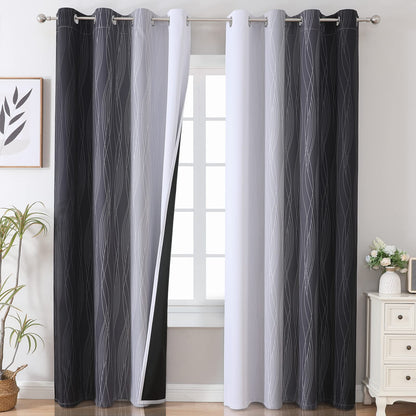 Estelar Textiler Beige and Greyish White Blackout Curtains for Living Room, Full Room Darkening Gradient Drapes for Bedroom, Thermal Insulated Ombre Grommet Curtains for Dining Room,52Wx84L,2 Panels