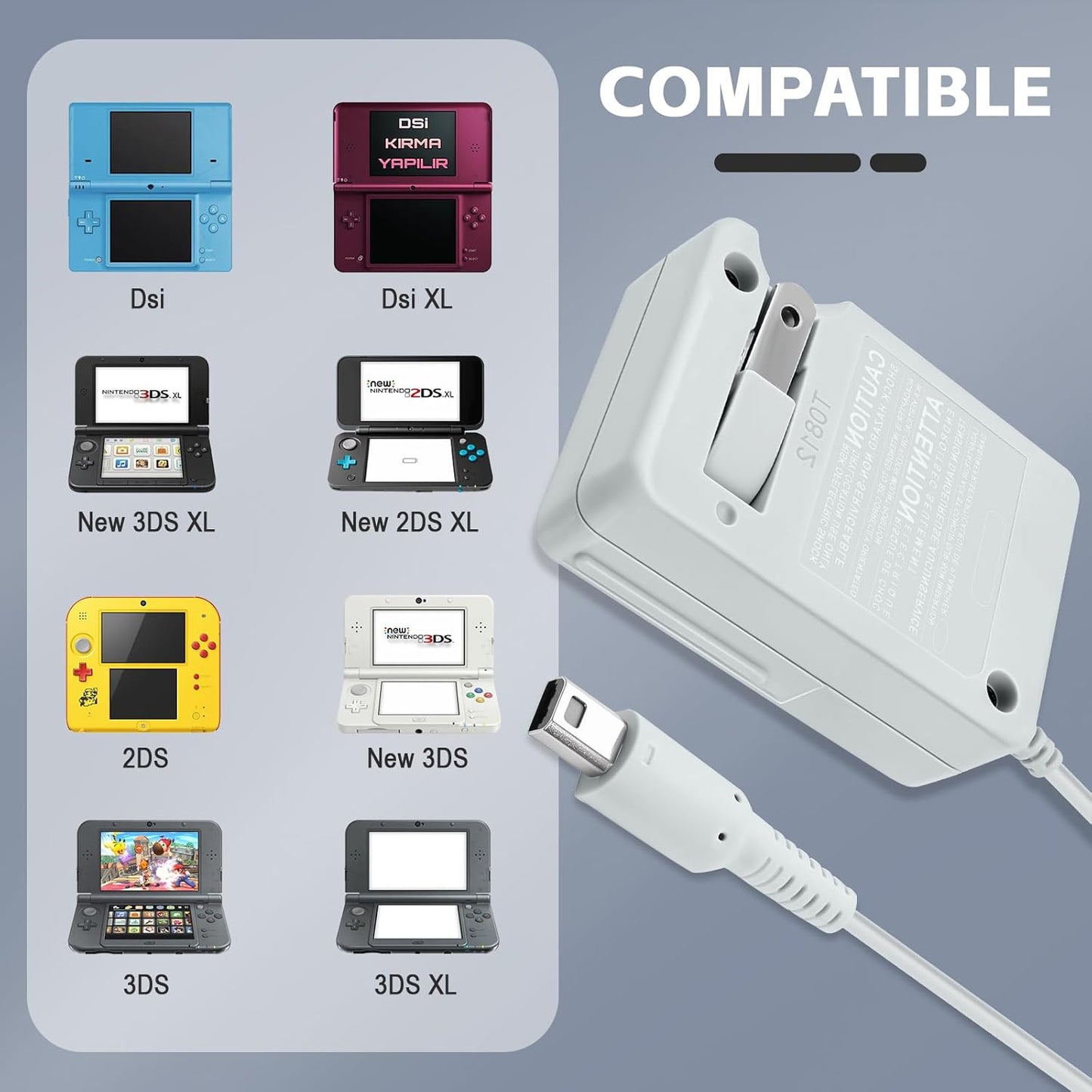 3DS Charger for Nintendo 3DS/ DSi/DSi XL/ 2DS/ 2DS XL/New 3DS 100-240V Wall Plug Adapter
