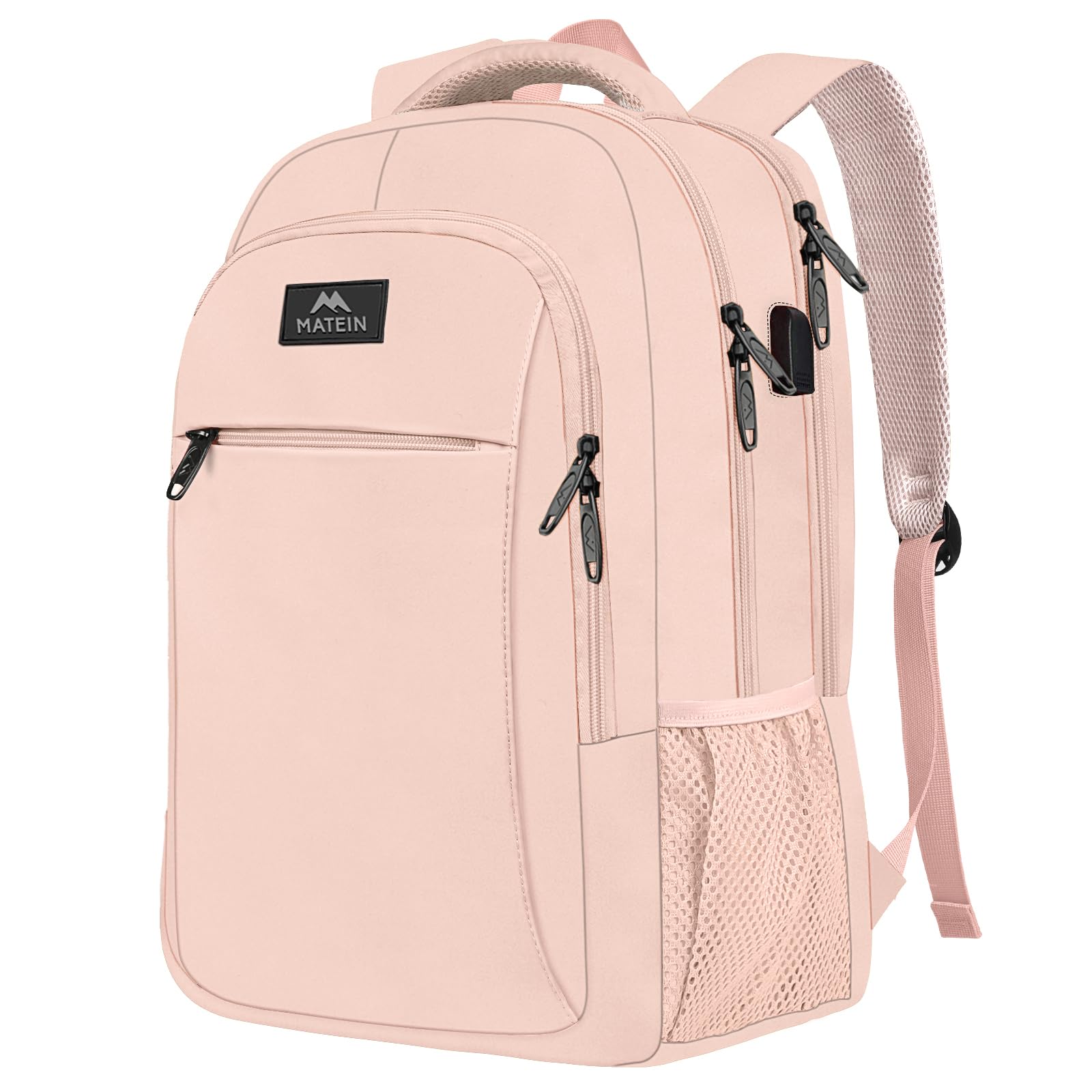 MATEIN Travel Laptop Backpack, Business Anti Theft Slim Sturdy Laptops Backpack with USB Charging Port, Water Resistant College School Computer Bag Gift for Men & Women Fits 15.6 Inch Notebook, Grey