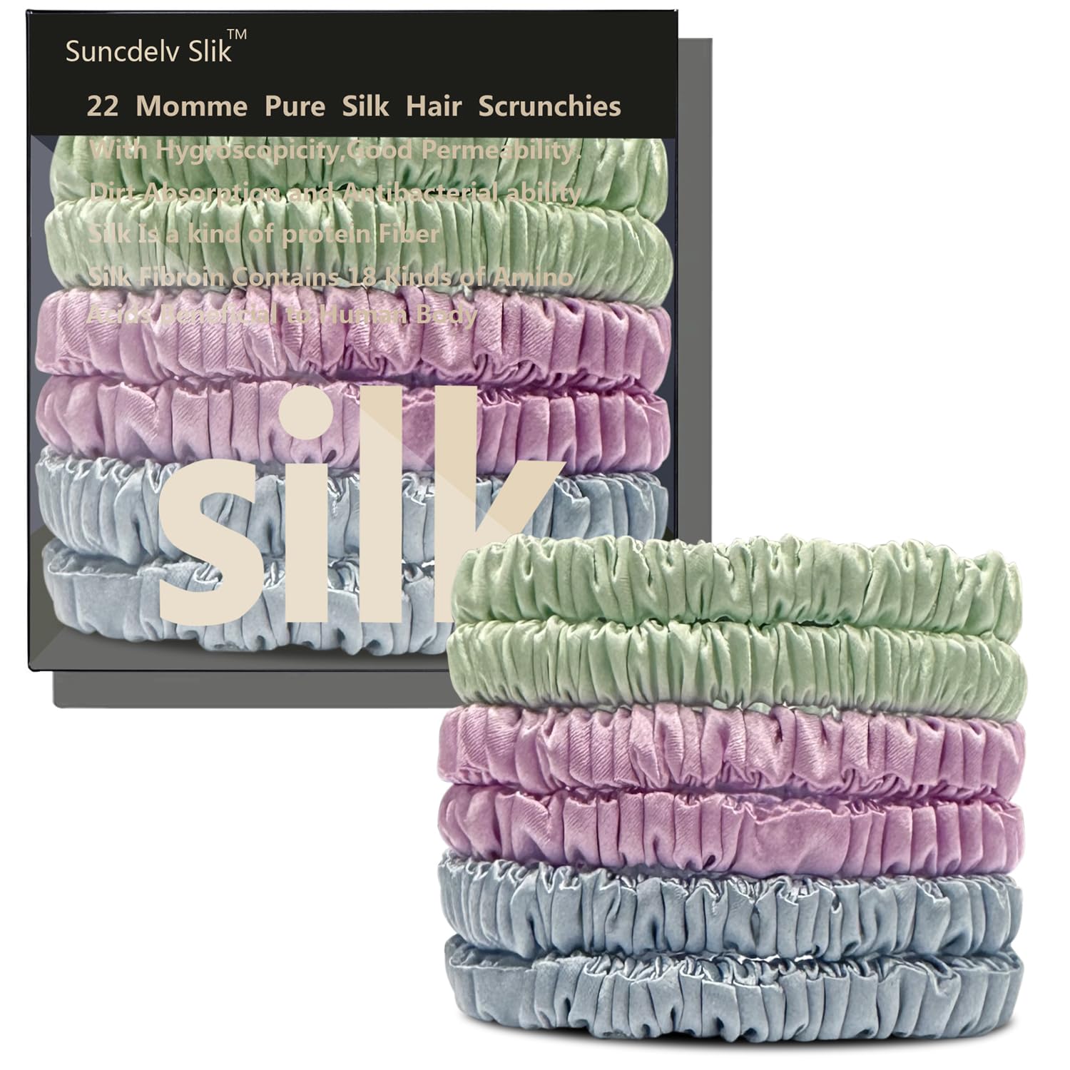 Silk Hair Towel, Friction-Resistant, Amino Acid-Rich, Durable, Breathable (6PCS(Bean Paste, Rose Gold, Rice White))