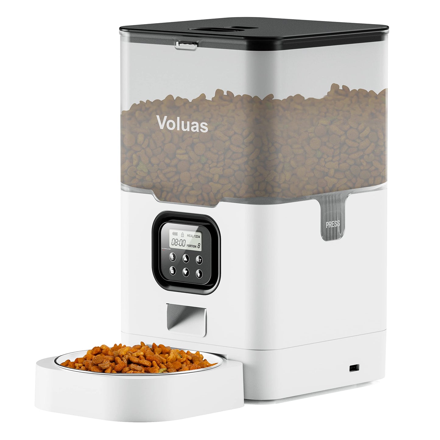 VOLUAS Automatic Cat Feeders - Timed Pet Feeder for Cats and Dogs with Dry Food Dispenser, Desiccant Bag, Programmable Portion Control, 4 Daily Meals, 10s Voice Recorder