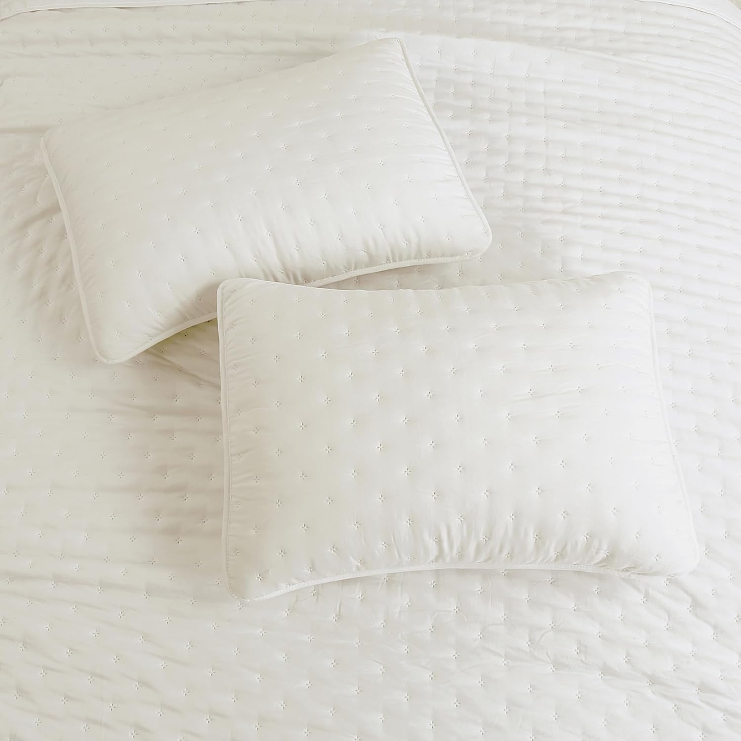 ROARINGWILD Ivory Queen Size Quilt Bedding Sets with 2 Pillow Shams, Full Cream Lightweight Soft Bedspread Coverlet, Thin Comforter Bed Cover for All Season, 3 Pieces, 90x90 inches