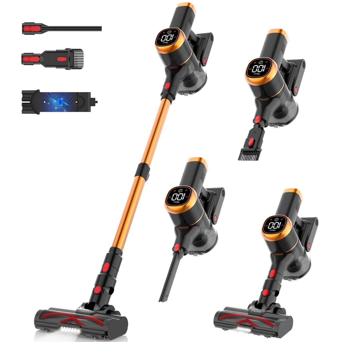 Tikom V500 Cordless Vacuum Cleaner for Home, 40000Pa/450W Stick Vacuum with LED Touch Screen, Charging Wall Dock, Anti-Tangle, Lightweight Handheld Vacuum for Pet Hair, Hard Floor, Carpet