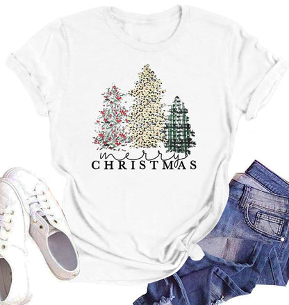 Believe Christmas Shirt for Women Christmas Tree Graphic T-Shirts Believe Letter Print Tees Holiday Tops