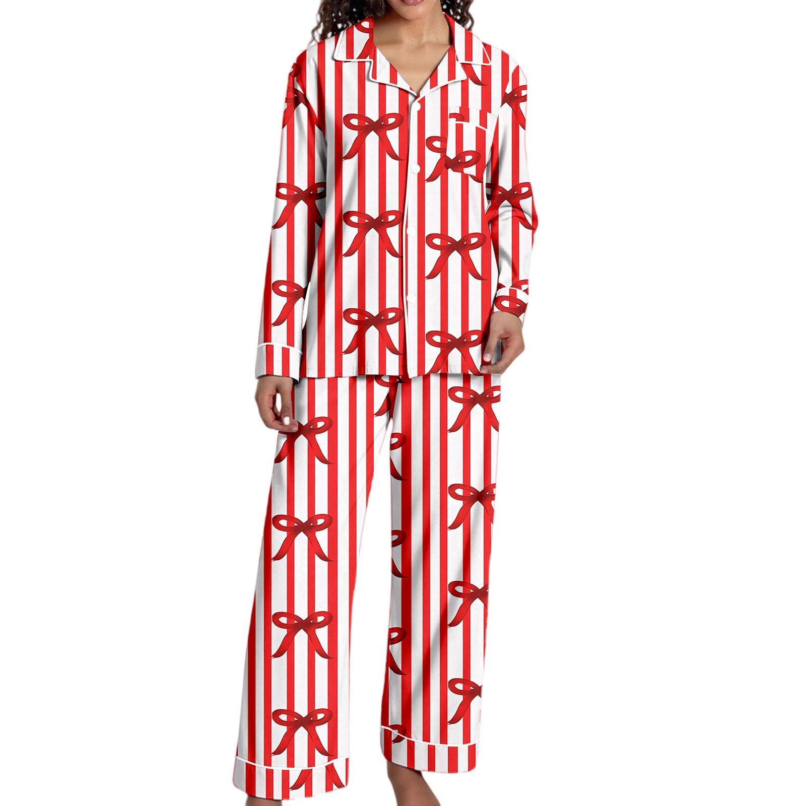 Christmas Pajamas for Women,Button up Long Sleeve Pajama Set Casual Soft Cute Xmas Print Pjs Sleepwear 2025