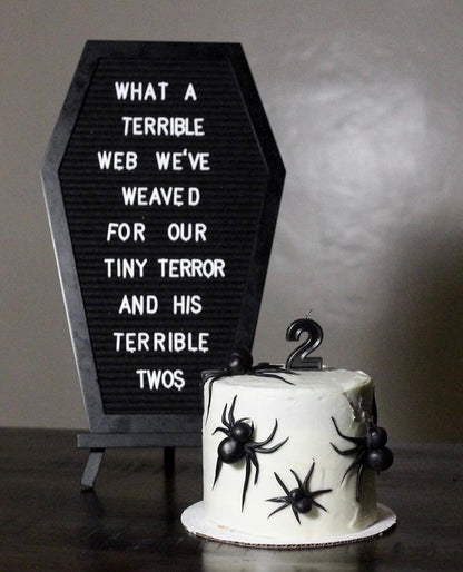 Coffin Letter Board Black +3D Bat Stickers +650 Characters, Spooky & Seasonal Emojis, Wooden Stand - 17x10.5 Inches - Coffin Shaped Goth Decor Sign Witchy Halloween Decorations Gothic Decor Birthday Wedding Home Spooky Gifts