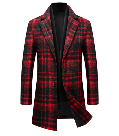 INVACHI Men's Wool Blend Pea Coat Warm Winter Trench Coat with Detachable Soft Scarf Single Breasted Overcoat