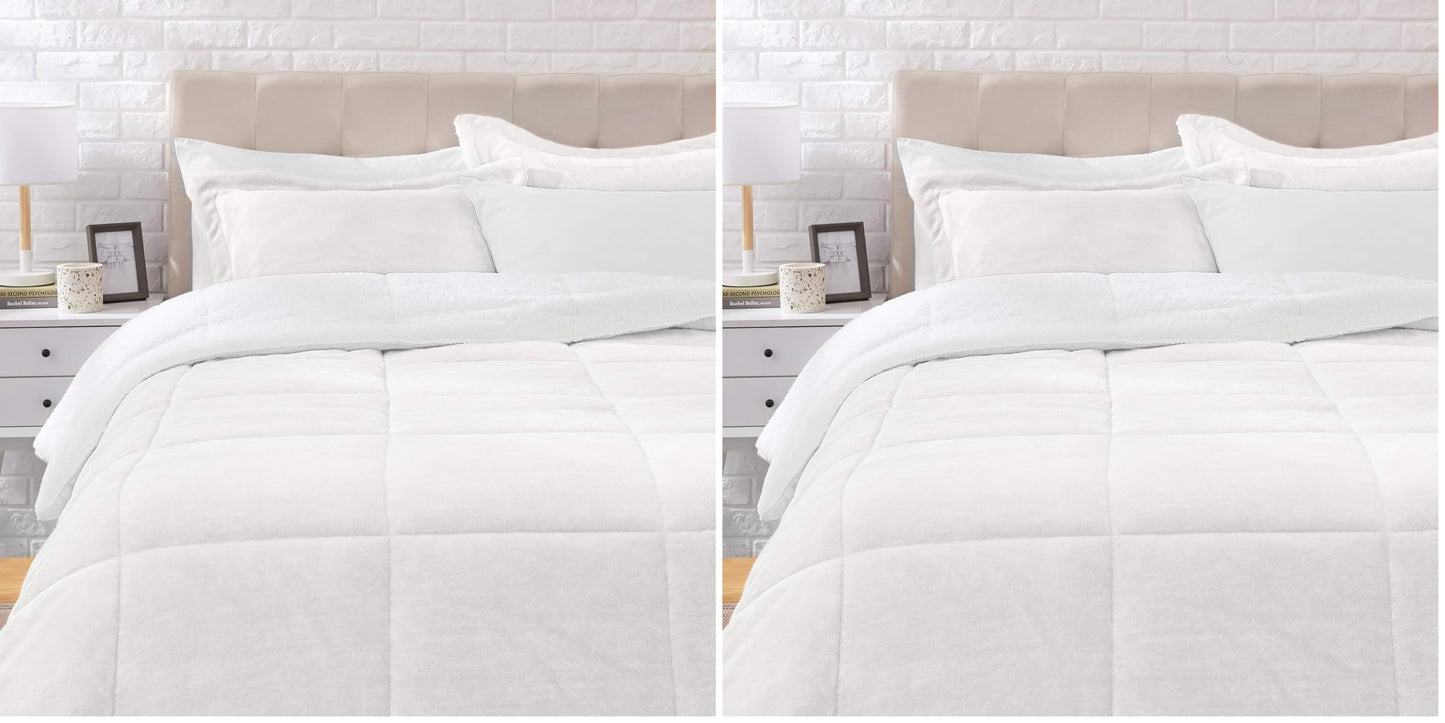 Amazon Basics 3 Piece Bedding Set, Micromink Sherpa, Ultra-Soft, Warm All Season Comforter, Full/Queen, Red Buffalo Plaid