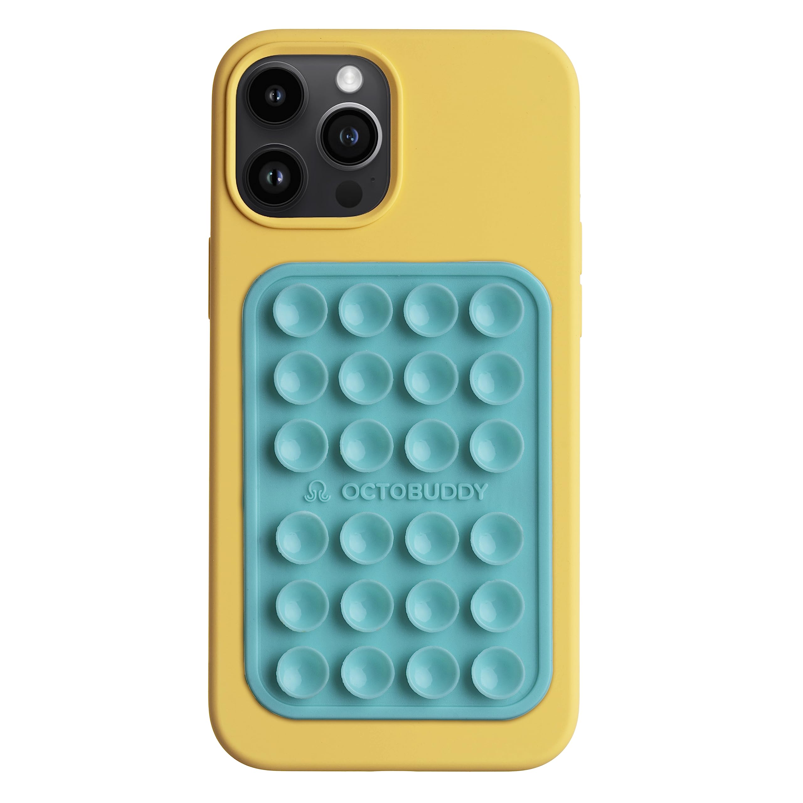 OCTOBUDDY Classic MAX - Silicone Suction Phone Case Adhesive Mount - Hands-Free, Strong Grip Holder for Selfies and Videos - iPhone and Android Compatible - 2.6″ x 3.9″, Baby Blue Jay