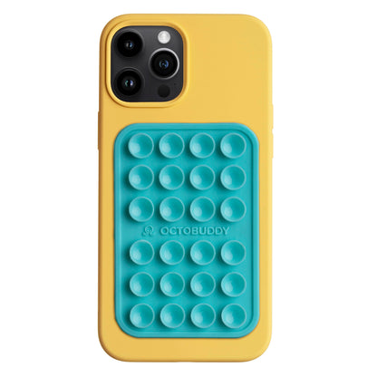 OCTOBUDDY Classic MAX - Silicone Suction Phone Case Adhesive Mount - Hands-Free, Strong Grip Holder for Selfies and Videos - iPhone and Android Compatible - 2.6″ x 3.9″, Baby Blue Jay