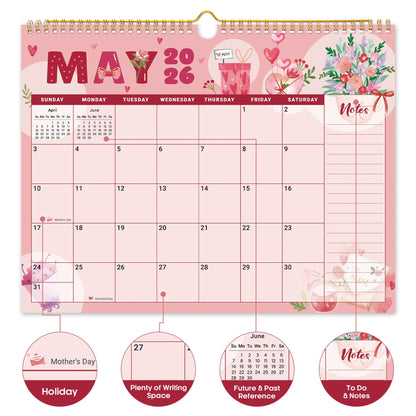 2026 Calendar, Monthly Wall Calendar from October 2025 to June 2027, 11.5" x 14.7", Spiral Binding Hanging Wall Calendar, Perfect for Home or Office,Floral