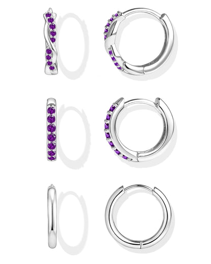 Inerney Gold Huggie Hoop Earrings Set for Women, Dainty Small Sterling Silver Earring Stacks Hypoallergenic Jewelry for Multiple Piercings, Trendy Twisted Cute Cartilage Hoops Birthstone Gift 3 Pairs
