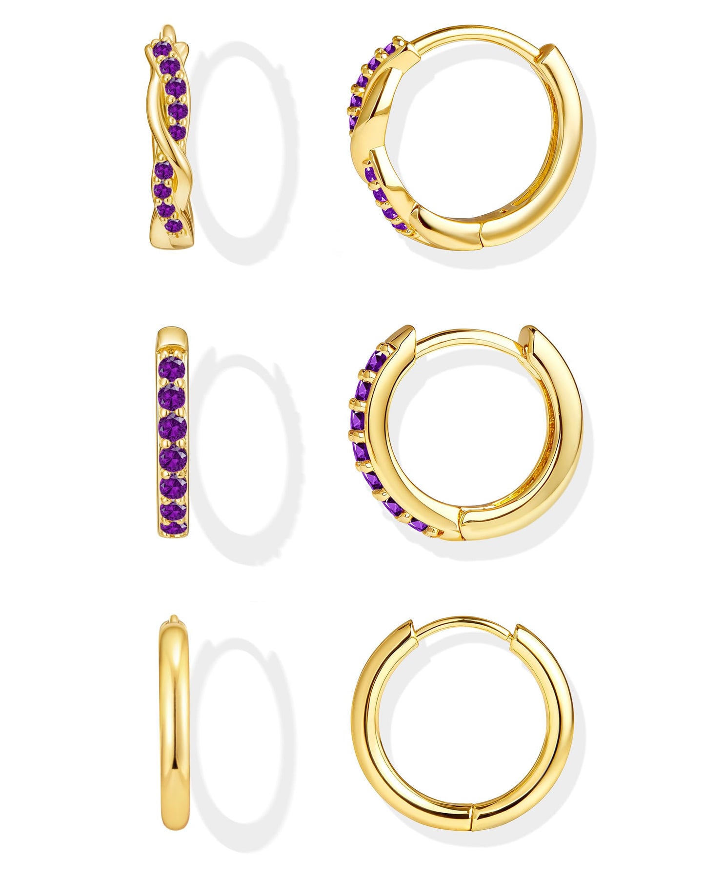 Inerney Gold Huggie Hoop Earrings Set for Women, Dainty Small Sterling Silver Earring Stacks Hypoallergenic Jewelry for Multiple Piercings, Trendy Twisted Cute Cartilage Hoops Birthstone Gift 3 Pairs