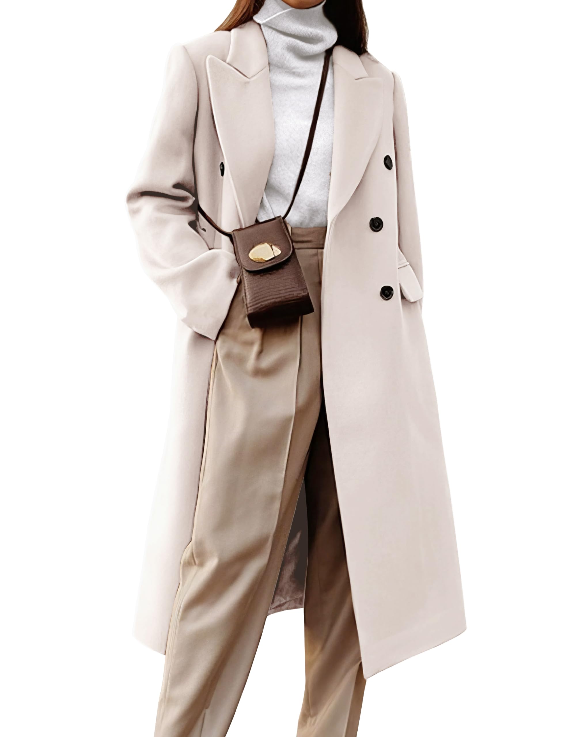 IDEALSANXUN Womens Long Wool Coats Fall Winter Double Breasted Trench Coat Peacoat