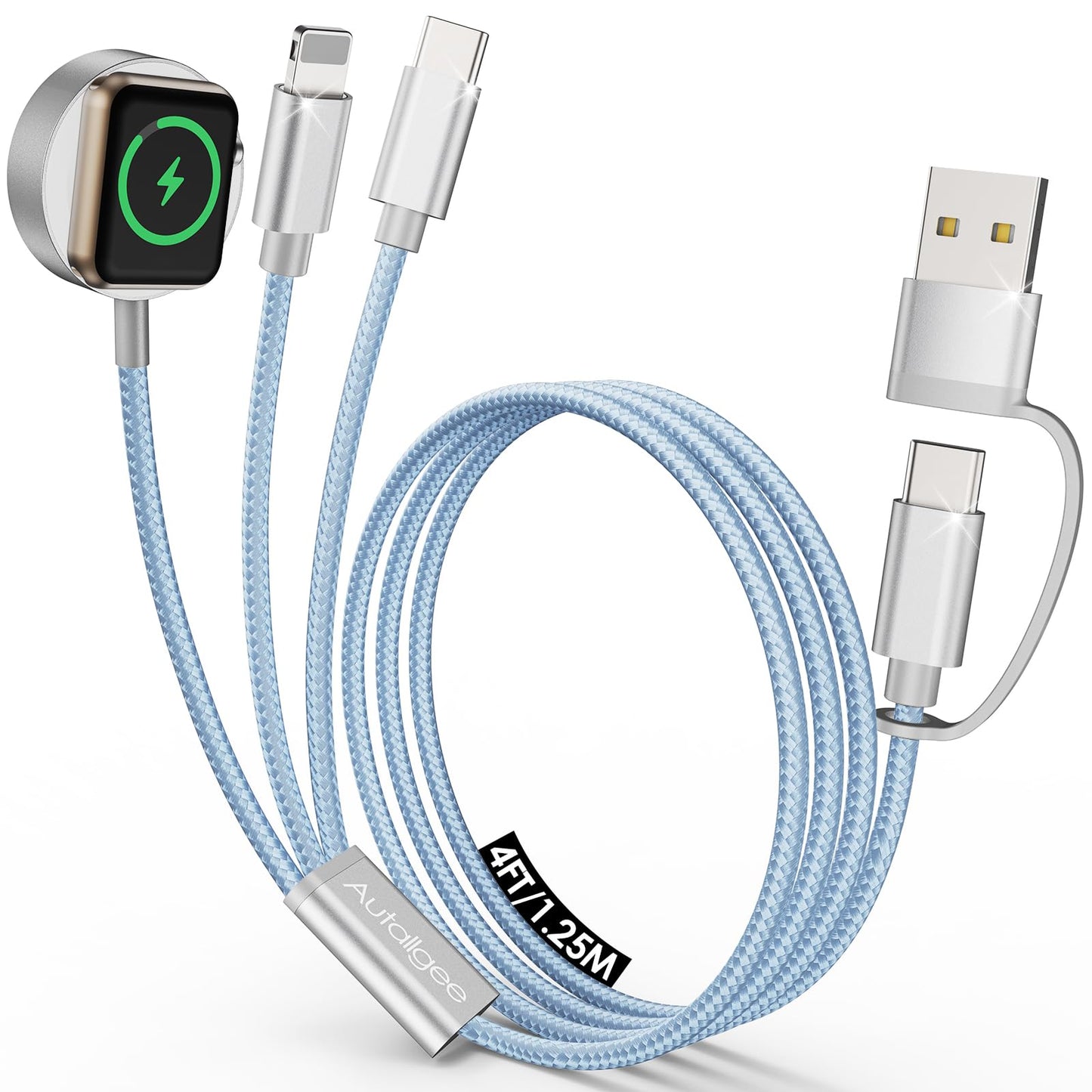 Travel Essentials for Apple Watch Charger,3 in 2 USB C Cable PD20W Block for Multi Charging Cable Cord,Vacation Camping RV Essentials Portable Designed for iWatch &iPhone 17-11 -4.1FT