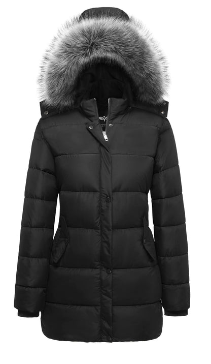 GGleaf Women's Winter Thicken Puffer Coat Warm Snow Jacket with Fur Removable Hood