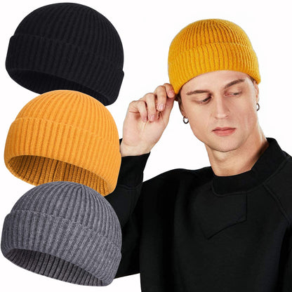 ROYBENS Swag Wool Knit Cuff Short Fisherman Beanie for Men Women, Winter Warm Hats