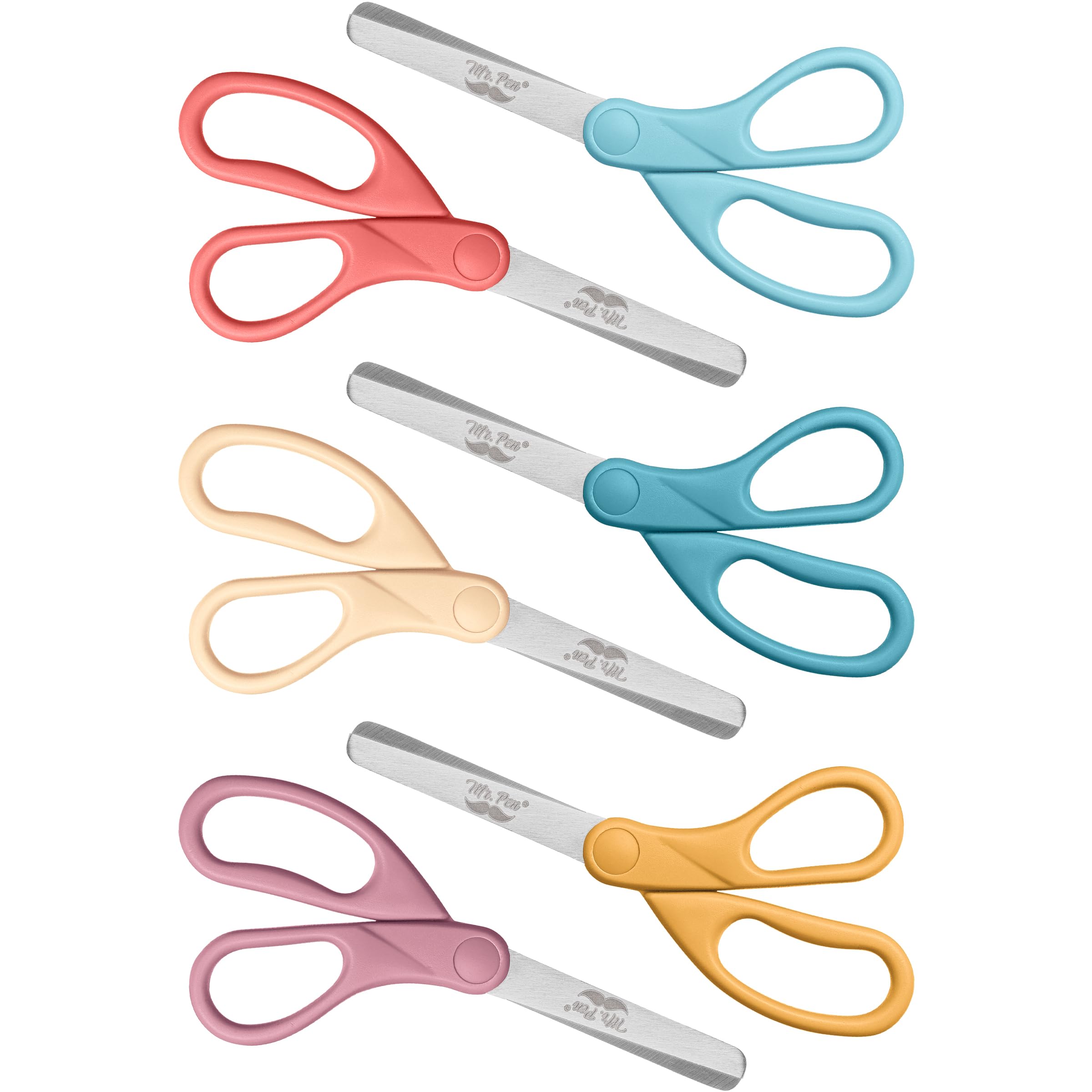 Mr. Pen Kids Scissors - 6 Pack, 5 Inch, Colored Toddler Safety Scissors for Kids, School & Preschool