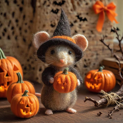 Adorable Halloween Pumpkin Mouse with Witch Hat,Halloween Felt Mouse Ornament,Handmade Wool Felt Pumpkin Witch Mouse,Needle Felted Pumpkins Animals Decoration,Home Decor Gifts