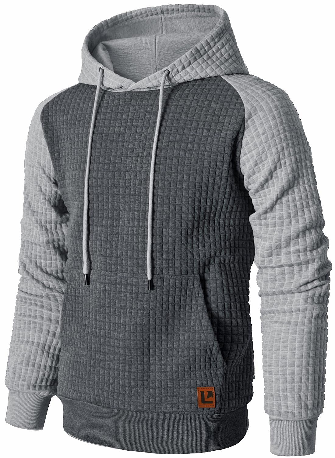Men’s Sweatshirts Long Sleeve Pullover Patchwork Plaid Jacquard Hoodie Casual Drawstring Hoody Top